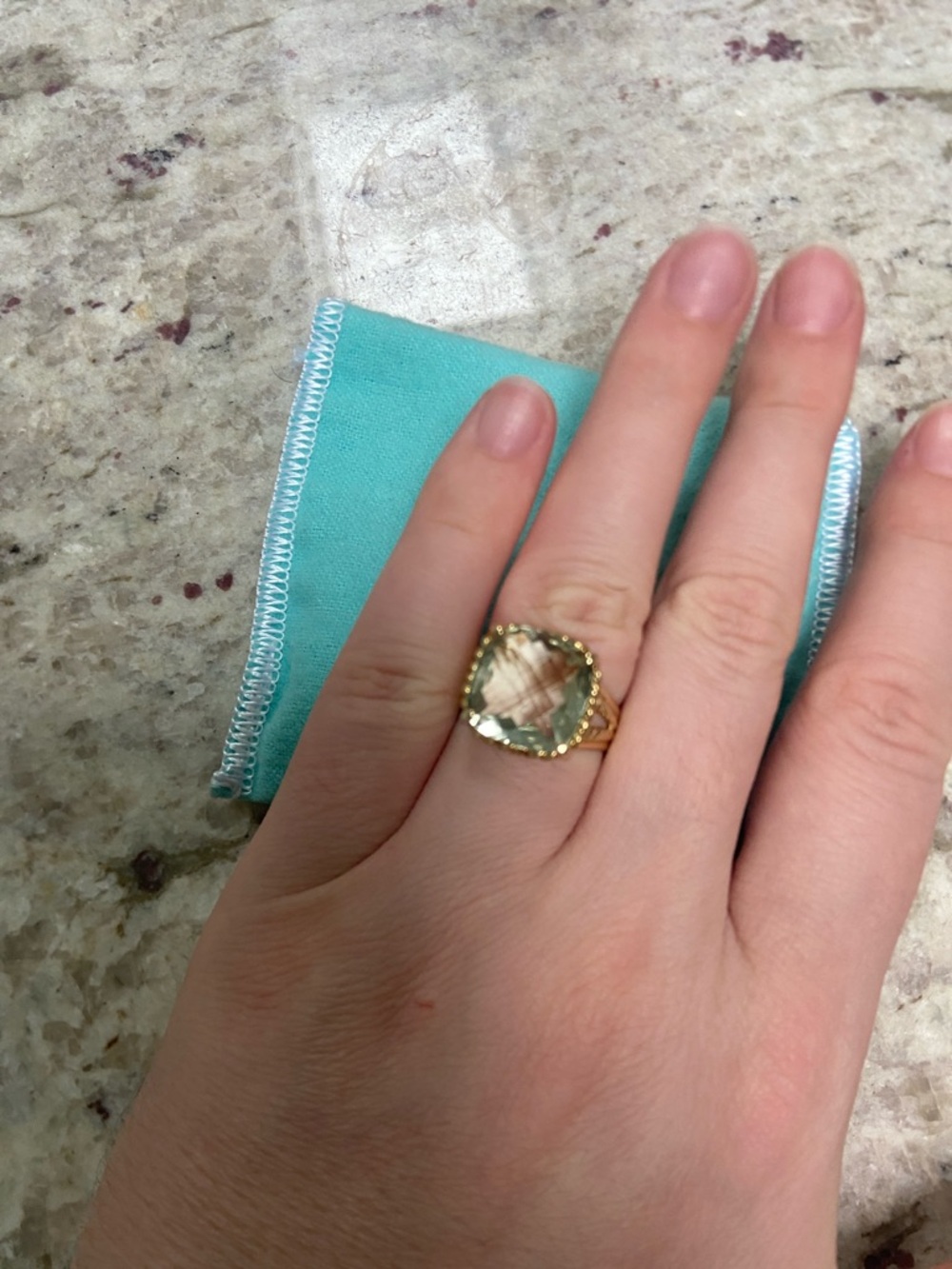 Gold Cocktail Ring with Light Green Cushion Gemstone - Picture 3 of 6